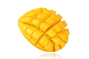 Mango fruit isolated on white background with drop shadow.