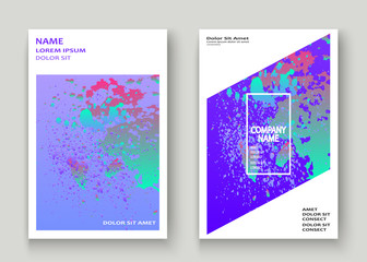Neon explosion paint holographic splatter artistic cover design. Fluid blue gradient dust splash texture background. Trendy creative template vector Cover Report Catalog Brochure Flyer Product