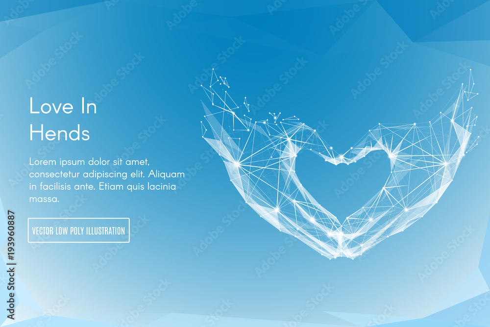 Leinwandbilder Abstract image of a Love shape hands in the form of a starry sky or space, consisting of points, lines, and shapes in the form of planets, stars and the universe. Vector Hand making sign Heart gesture