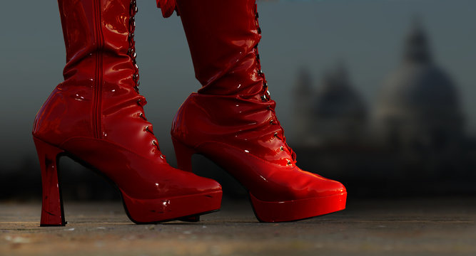 Red stylish high heel fashion boot