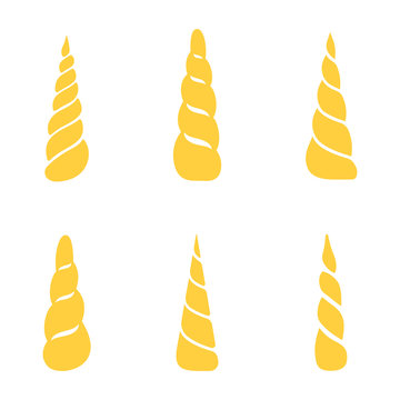 Fototapeta Collection of unicorn horns isolated on white background. Vector