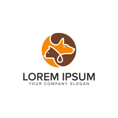 dog cat line circle logo design concept template.