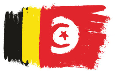 Belgium Flag & Tunisia Flag Vector Hand Painted with Rounded Brush