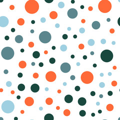 Colorful polka dots seamless pattern on black 26 background. Superb classic colorful polka dots textile pattern. Seamless scattered confetti fall chaotic decor. Abstract vector illustration.