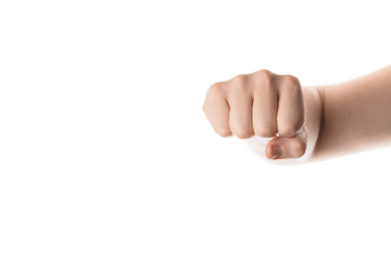  Man hand with fist gesture. Isolated on white background.