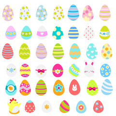 Easter eggs icons. Big collection. Colorful Flat spring easter eggs in different design. Isolated clip art