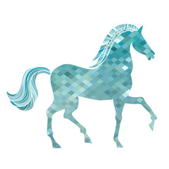Mosaic horse abstract silhouette with beautiful mane and tail.