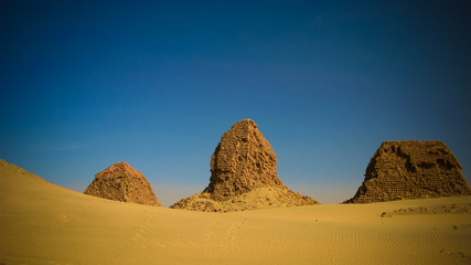 Fototapeta na wymiar Nuri pyramids in desert in Napata Karima region , Sudan