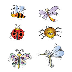 Cute cartoon insect set.