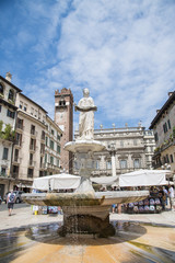 Fountain of Our Lady of Verona in the Piazza delle Erbe square - June 19, 2017