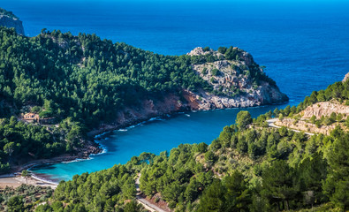 Naklejka na ściany i meble Cala Tuent, a remote, tranquil beach on the northwest coast of Majorca (Mallorca), Baleraic Islands, Spain