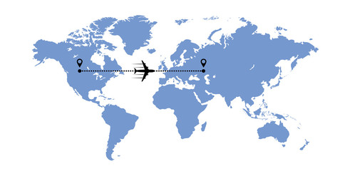 World map and plane
