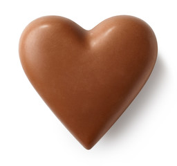 Milk chocolate heart on white background