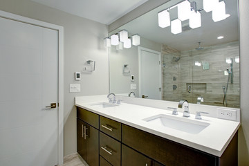 Elegant bathroom with espresso double vanity