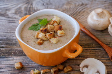 pure soup with mushrooms and croutons