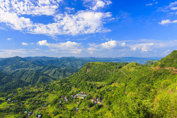 Naklejka premium Overlooking mountains and villages from a height in Chongqing, China
