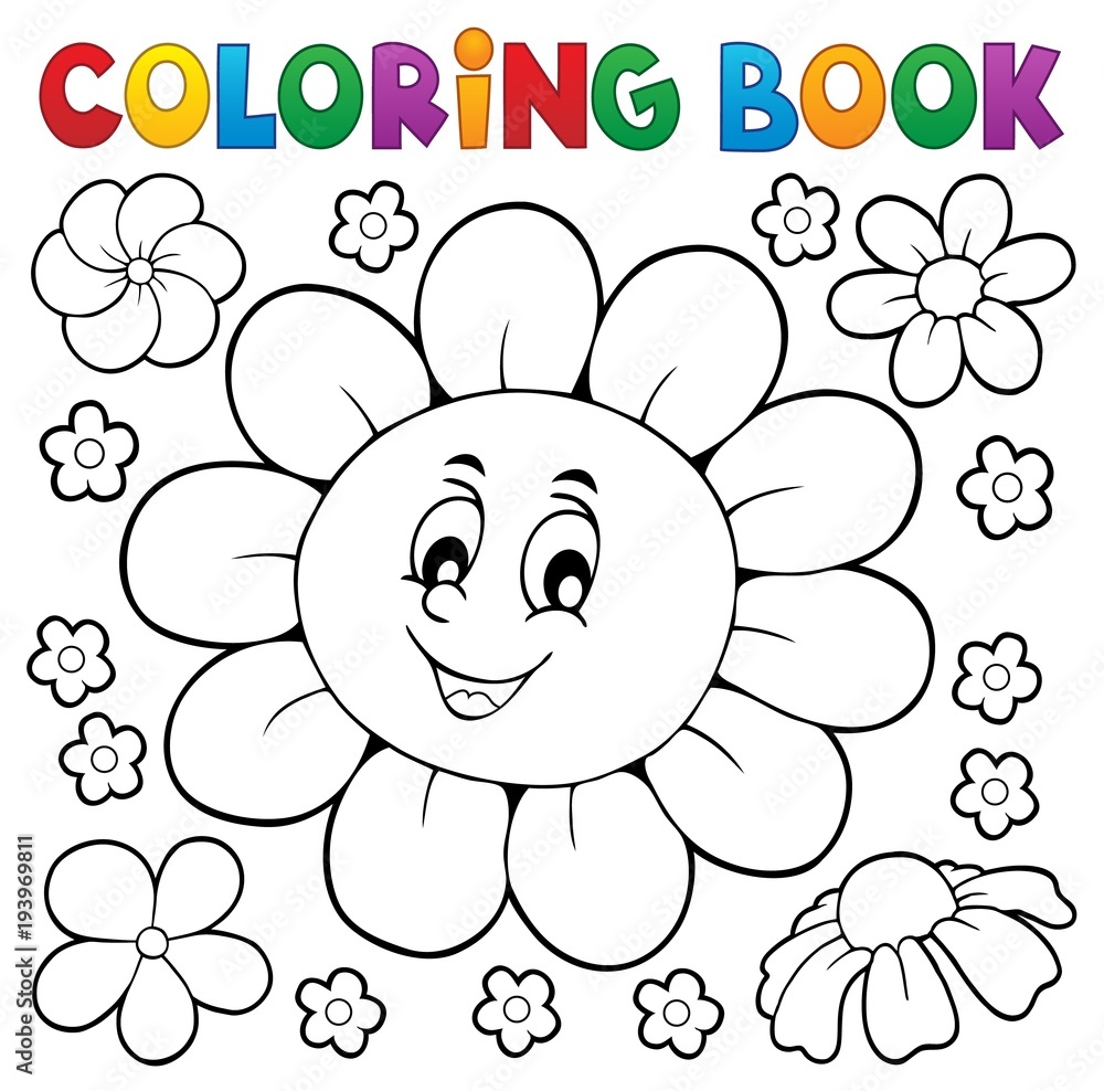 Sticker coloring book happy flower head 1