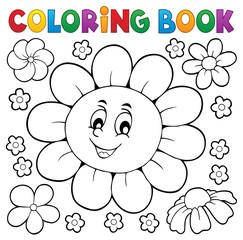 Coloring book happy flower head 1
