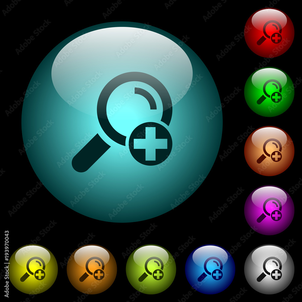 Poster add new search term icons in color illuminated glass buttons