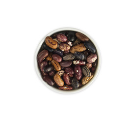 Kidney beans isolated on white background. Top view. Kidney beans in a bowl isolated on white background. Kidney beans with copy space for text.