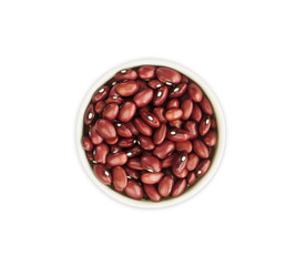 Kidney beans isolated on white background. Top view. Red kidney beans in a bowl isolated on white background. Kidney beans with copy space for text.