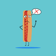 Hot dog with sad expression.