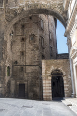 Fototapeta na wymiar Historic buildings of Perugia, Umbria, Italy, at morning. Typical street