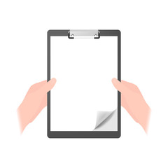 Vector illustration of hands holding a clipboard folder