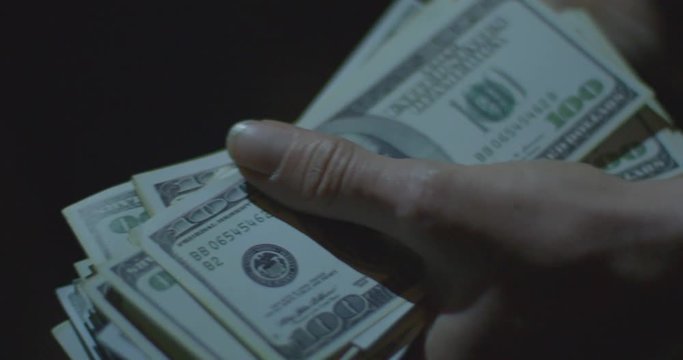 Business woman's hands holding dollar bills
