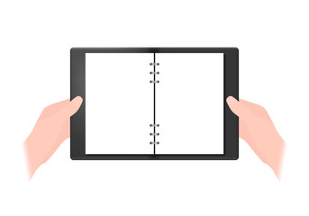 Vector illustration of hands holding a notebook