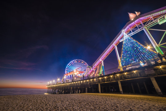 Santa Monica Pier & Ferris Wheel at Night, Long Exposure, Los Angeles California