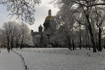 Saint Isaac's Cathedral in St. Petersburg in winter. Russia
