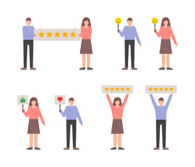 User reviews feedback set, customers giving ratings vector illustration