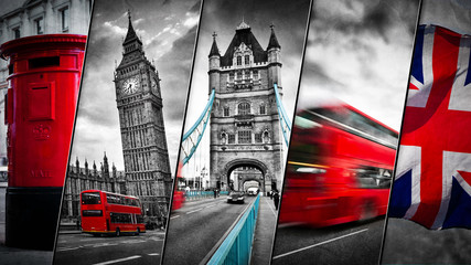 Collage of the symbols of London, the UK