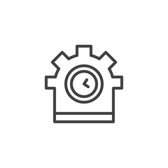 Clock gear outline icon. linear style sign for mobile concept and web design. Time setup simple line vector icon. Symbol, logo illustration. Pixel perfect vector graphics
