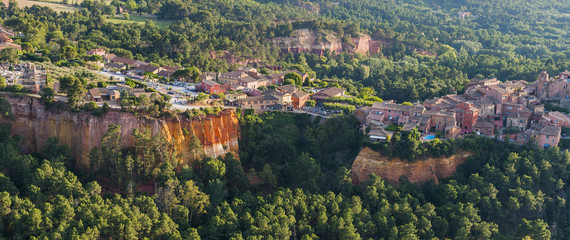 Aerial image ochre quarry of the Colorado Provençale at Roussillon, Rustrel