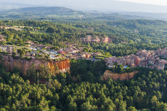 Aerial image ochre quarry of the Colorado Provençale at Roussillon, Rustrel