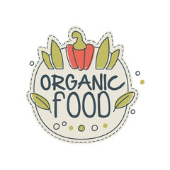 Organic food logo template design, badge for healthy food store, vegan shop, vegetarian cafe, ecology company, natural products, eco market, farming hand drawn vector Illustration
