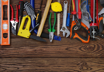 Tools on wood  background