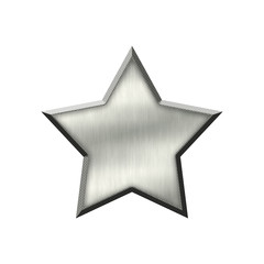 Metal badge with metallic border in form of star.