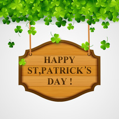 St.Patrick's Day Background with wooden sign . Vector illustration