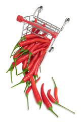 inverted supermarket cart with red hot pepper