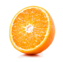 half of ripe orange isolated on white background