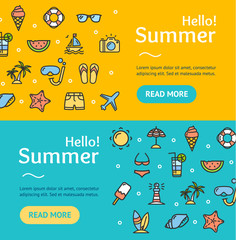 Hello Summer Banner Horizontal Set. Vector