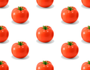 Fresh tomatoes pattern Seamless photo pattern with red tomatoes with green leaves on white background