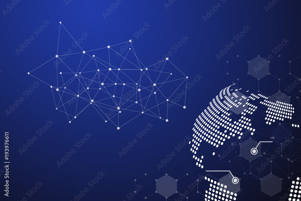 Poster blue technology abstract background with white line dot. business and connection concept. internet c