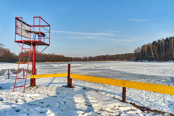 Zima - zamarzniętne jezioro, Rogoznik, Poland