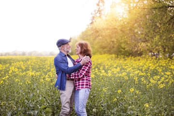 Fototapeta premium Beautiful senior couple in love outside in spring nature.