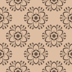 Fototapeta na wymiar Brown floral seamless design on beige background