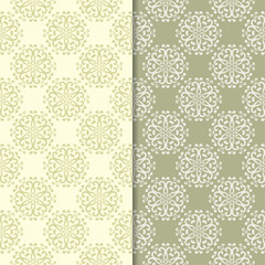 Olive green floral backgrounds. Set of seamless patterns